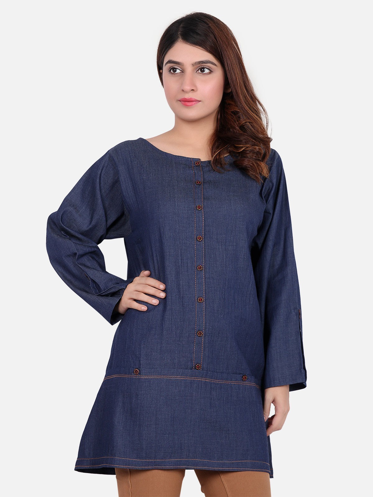Edenrobe - Pret 1Pc Printed Denim Shirt - ELTK18-66552