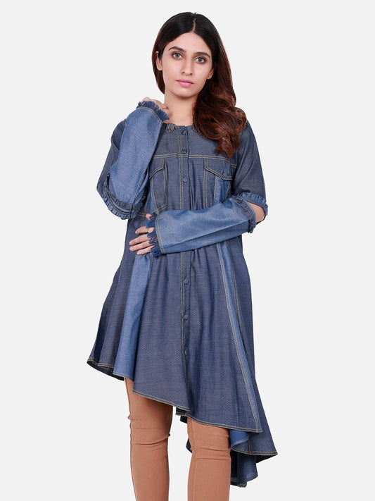 Edenrobe - Pret 1Pc Printed Blue Shirt - ELTK18-66631