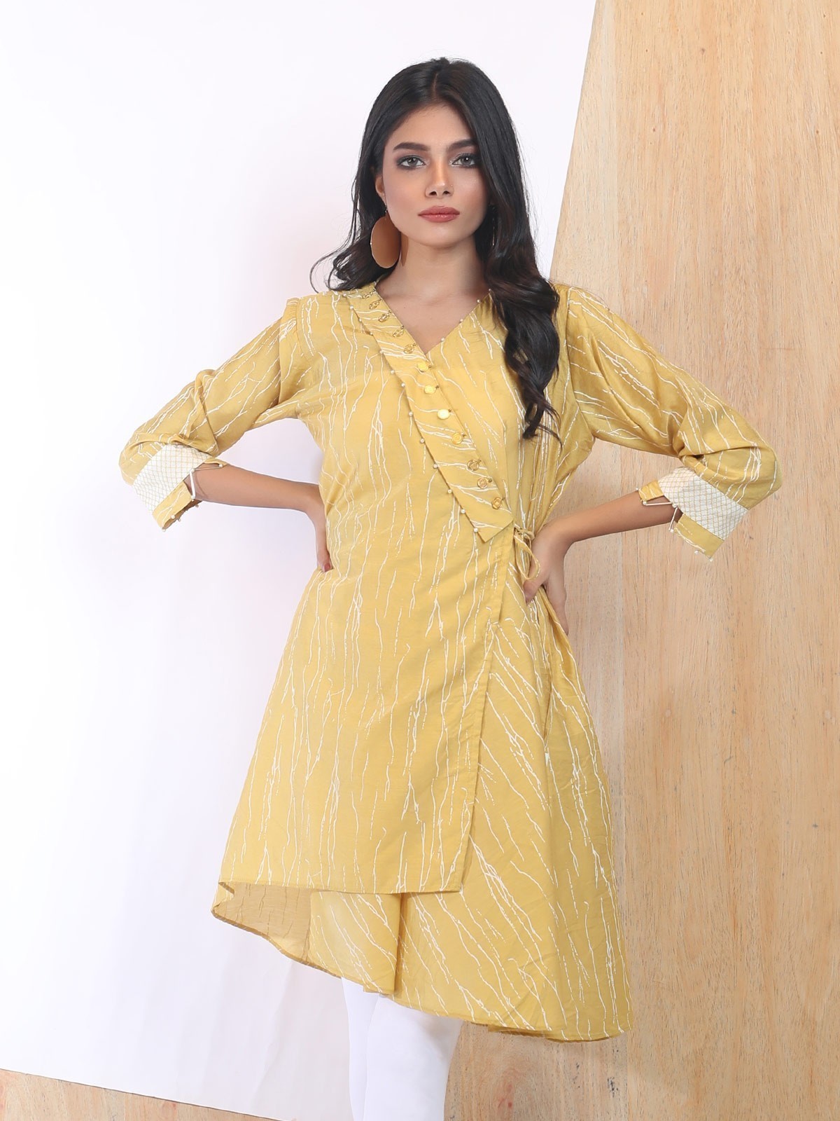 Edenrobe - Pret 1Pc Printed Golden Shirt - ELTK18-66692