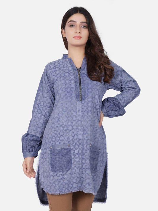 Edenrobe - Pret 1Pc Printed Blue Shirt - ELTK18-66698