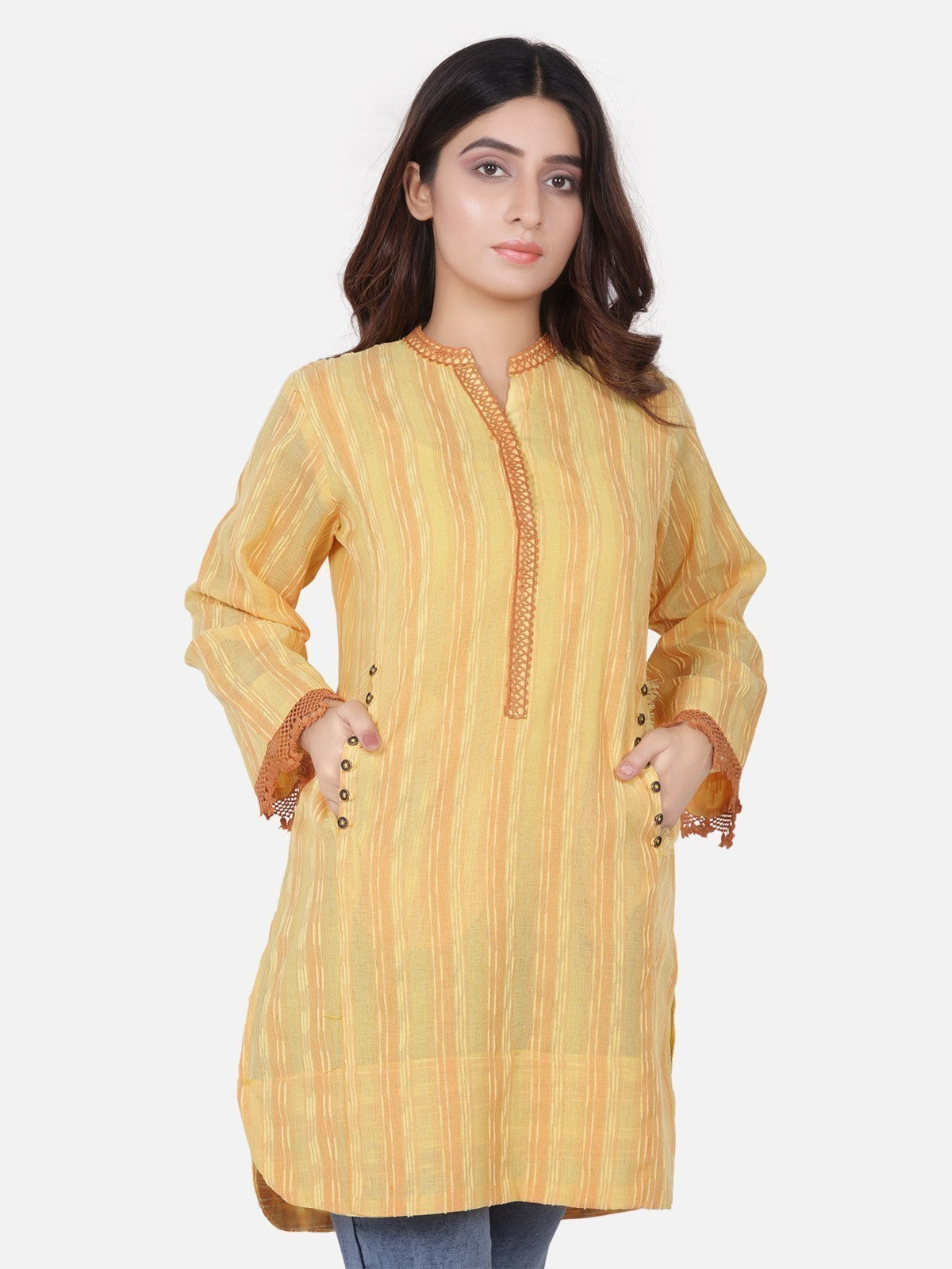 Edenrobe - Pret 1Pc Printed Yellow Shirt - ELTK18-66709