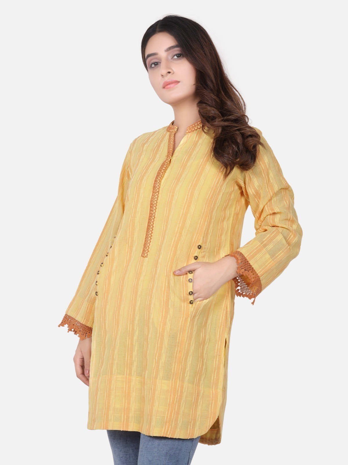 Edenrobe - Pret 1Pc Printed Yellow Shirt - ELTK18-66709