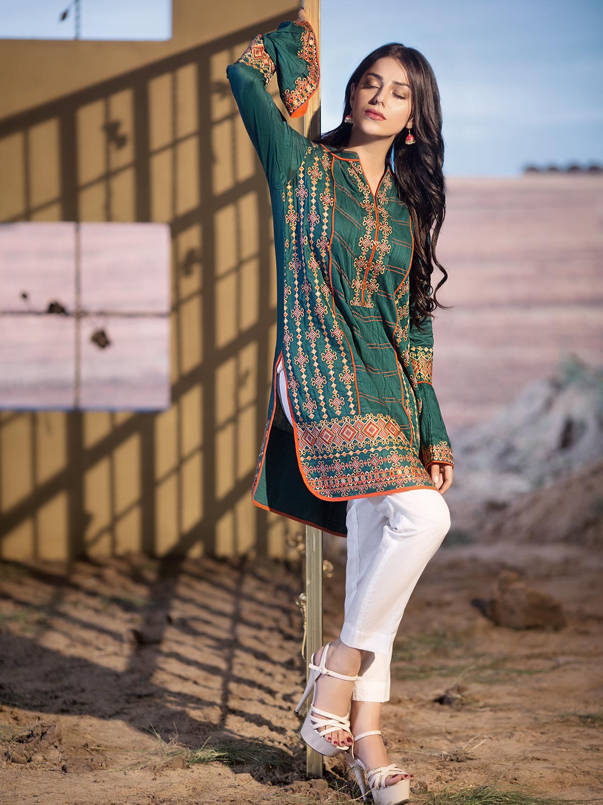Edenrobe - Pret 1Pc Embroidered Jacquard Shirt - ELTKE18-66343