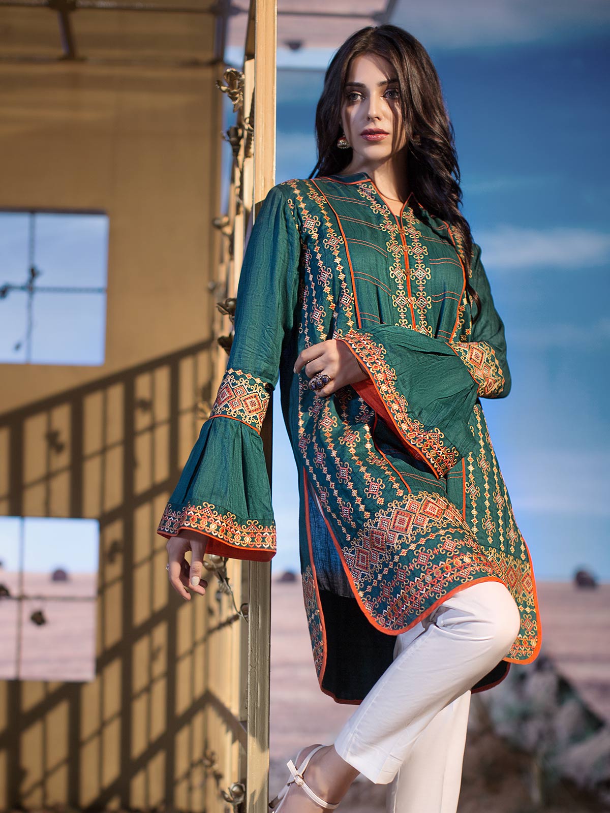 Edenrobe - Pret 1Pc Embroidered Jacquard Shirt - ELTKE18-66343