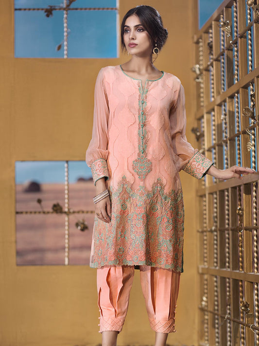 Edenrobe - Pret 2Pc Embroidered Silk Shirt Trouser - ELTKE18-66345 (2-PCS)