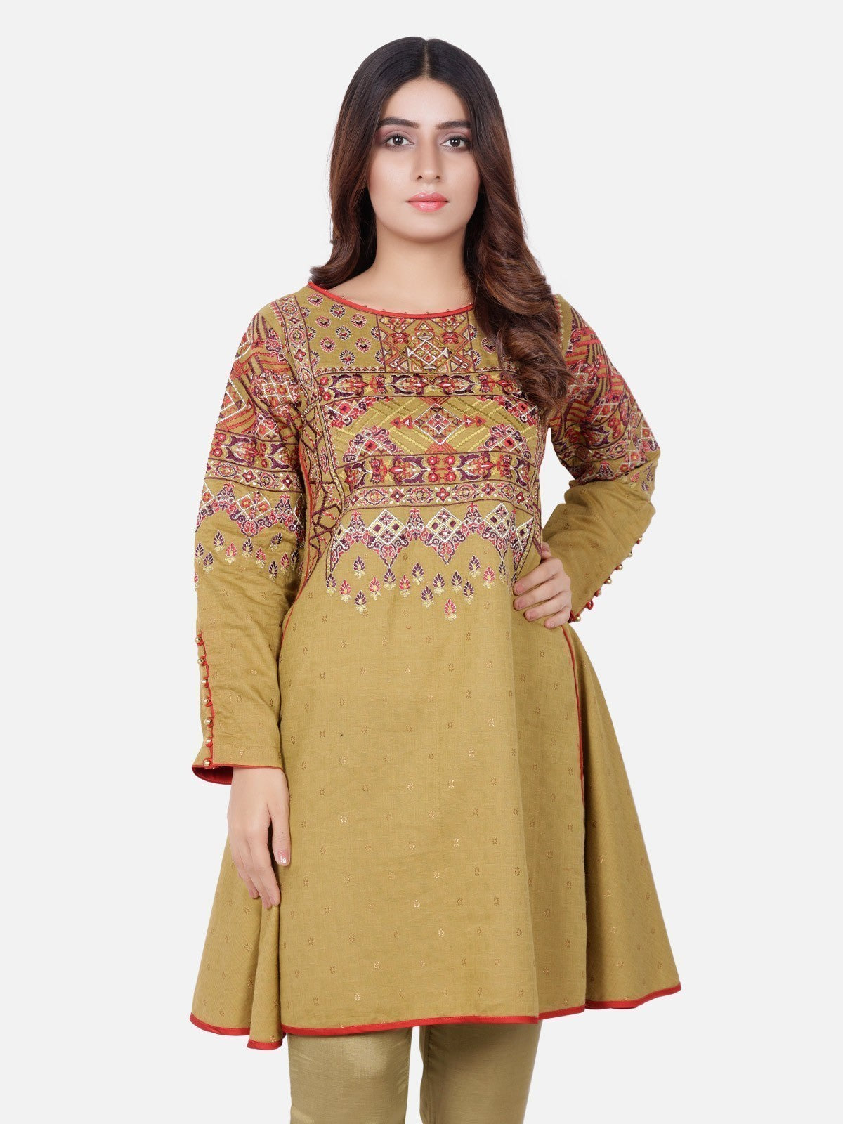 Edenrobe - Pret 2Pc Embroidered Green Shirt Trouser - ELTKE18-66363 (2-Pcs)
