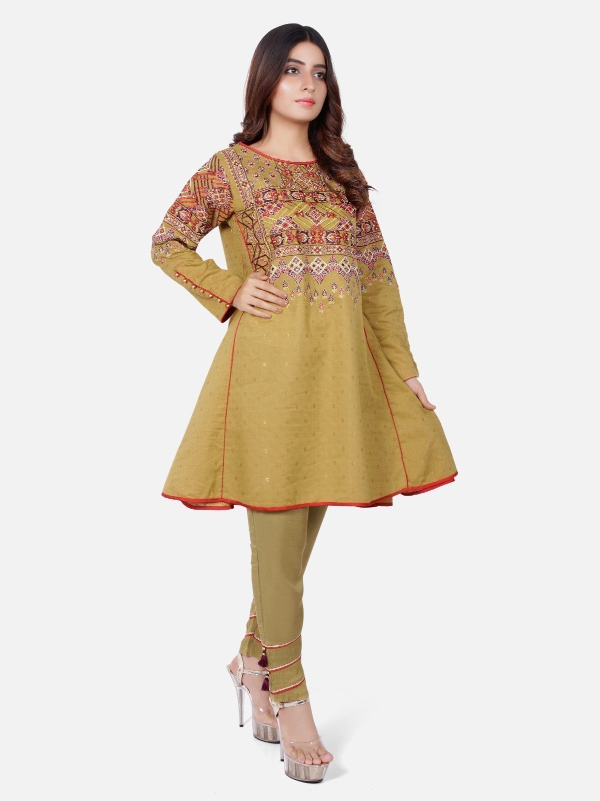Edenrobe - Pret 2Pc Embroidered Green Shirt Trouser - ELTKE18-66363 (2-Pcs)