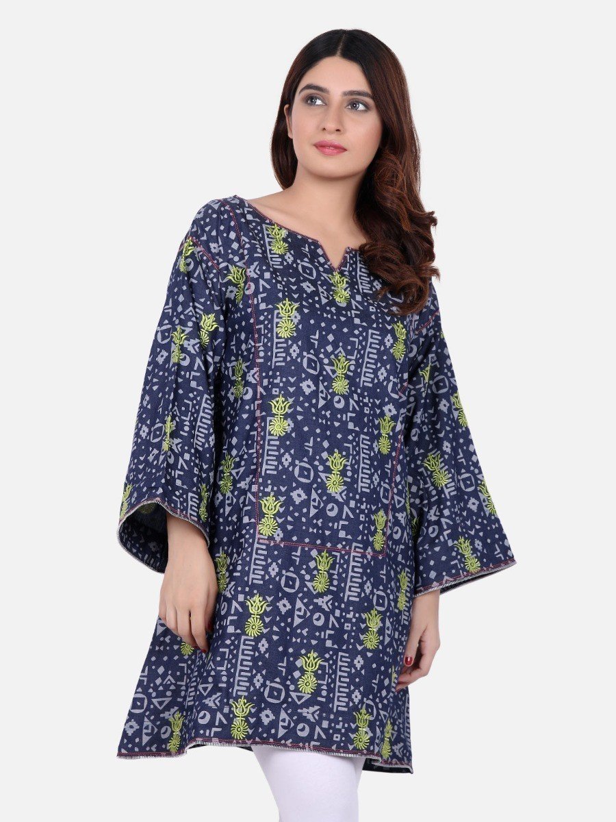 Edenrobe - Pret 1Pc Embroidered Blue Shirt - ELTKE18-66371