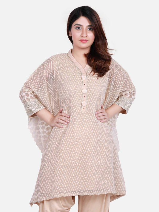 Edenrobe - Pret 1Pc Embroidered Beige Shirt - ELTKE18-66438