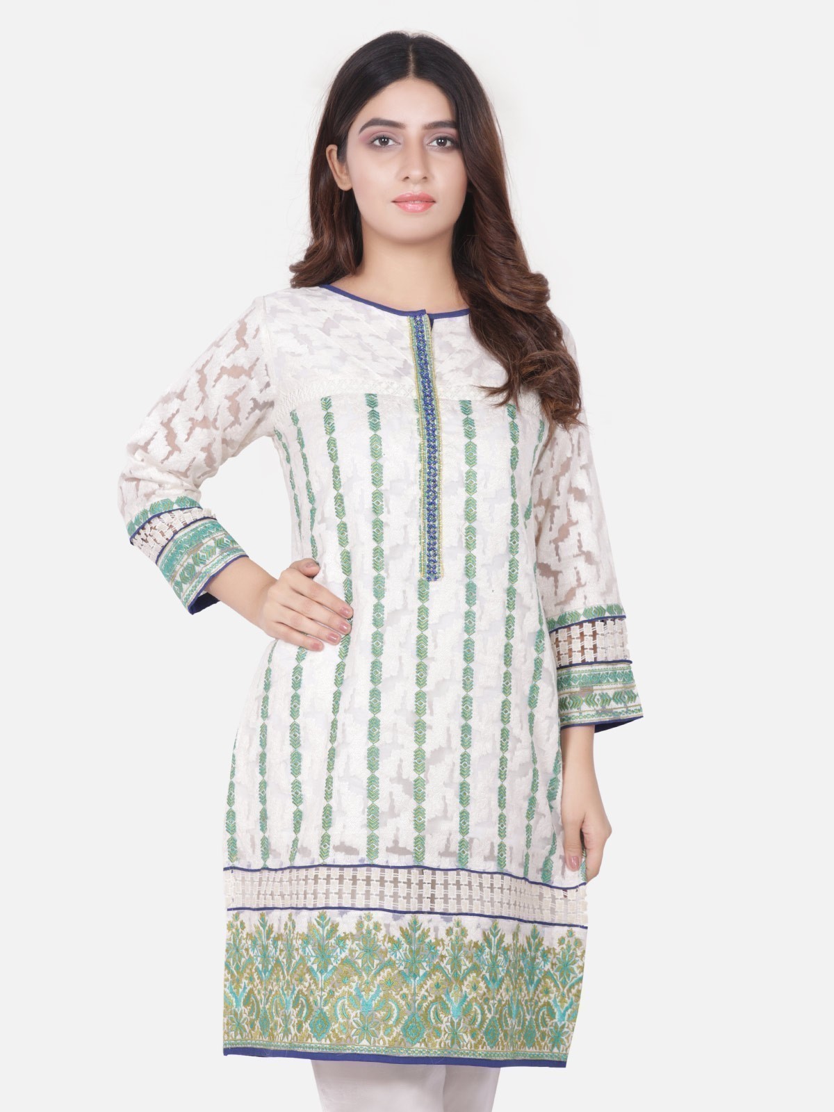 Edenrobe - Pret 1Pc Embroidered White Shirt - ELTKE18-66522