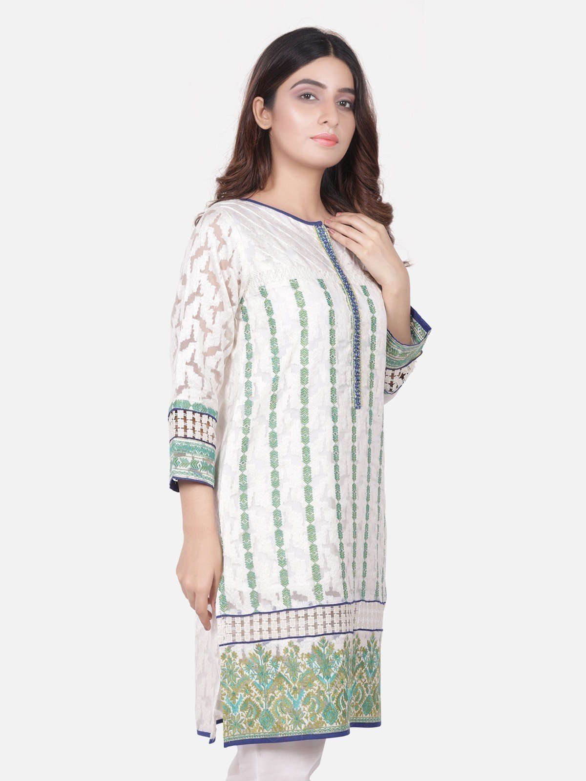 Edenrobe - Pret 1Pc Embroidered White Shirt - ELTKE18-66522