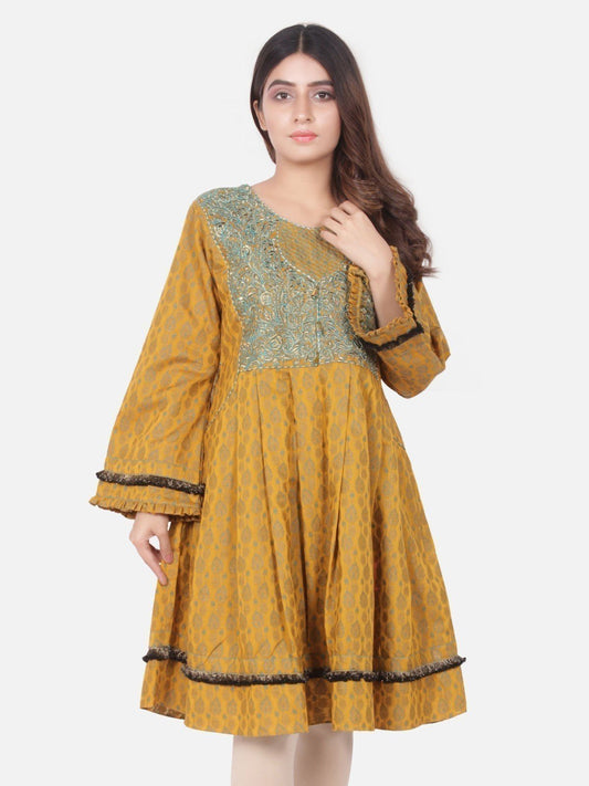Edenrobe - Pret 1Pc Embroidered Golden Shirt - ELTKE18-66546