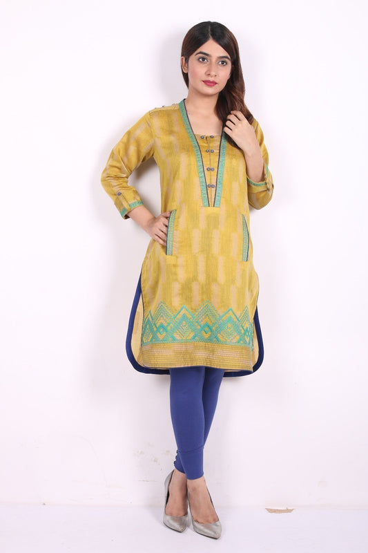 Edenrobe - Pret 1Pc Embroidered Mustard Shirt - ELTKE18-66561