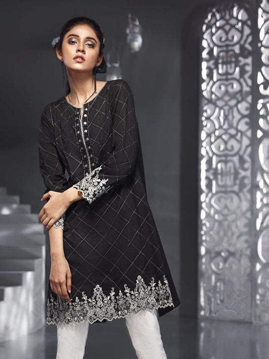 Edenrobe - Pret 1Pc Embroidered Black Shirt - ELTKE18-66566