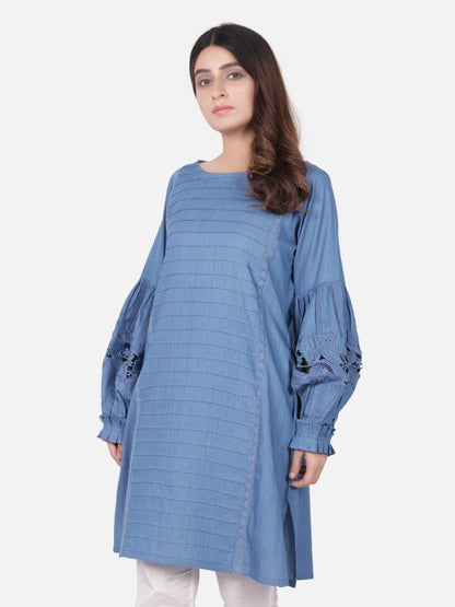 Edenrobe - Pret 1Pc Embroidered Blue Shirt - ELTKE18-66585