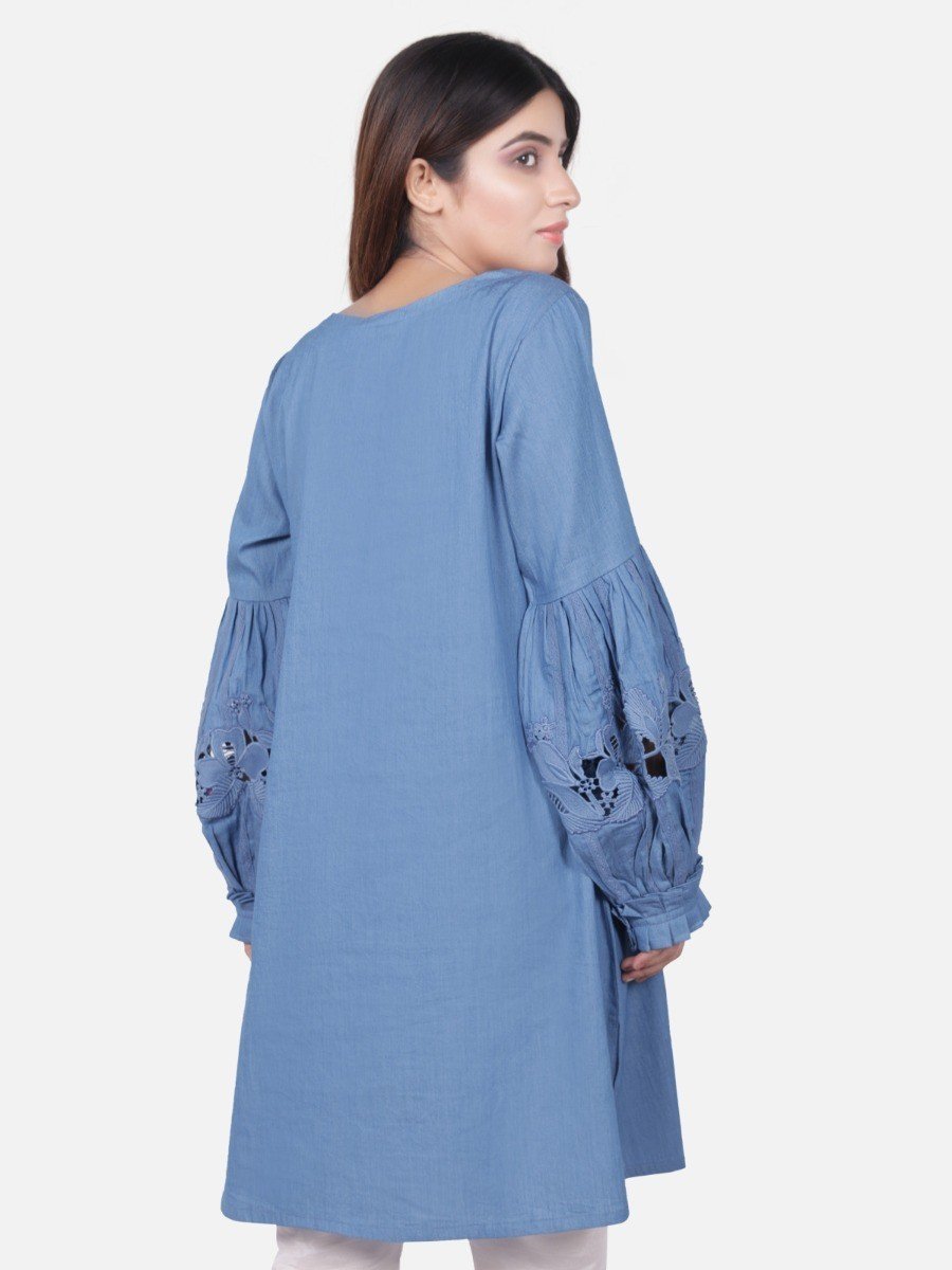 Edenrobe - Pret 1Pc Embroidered Blue Shirt - ELTKE18-66585