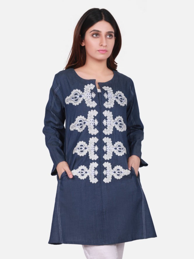 Edenrobe - Pret 1Pc Embroidered Blue Shirt - ELTKE18-66599