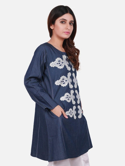 Edenrobe - Pret 1Pc Embroidered Blue Shirt - ELTKE18-66599