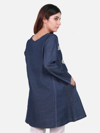 Edenrobe - Pret 1Pc Embroidered Blue Shirt - ELTKE18-66599