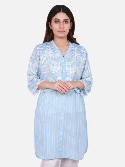 Edenrobe - Pret 1Pc Embroidered Blue Shirt - ELTKE18-66659