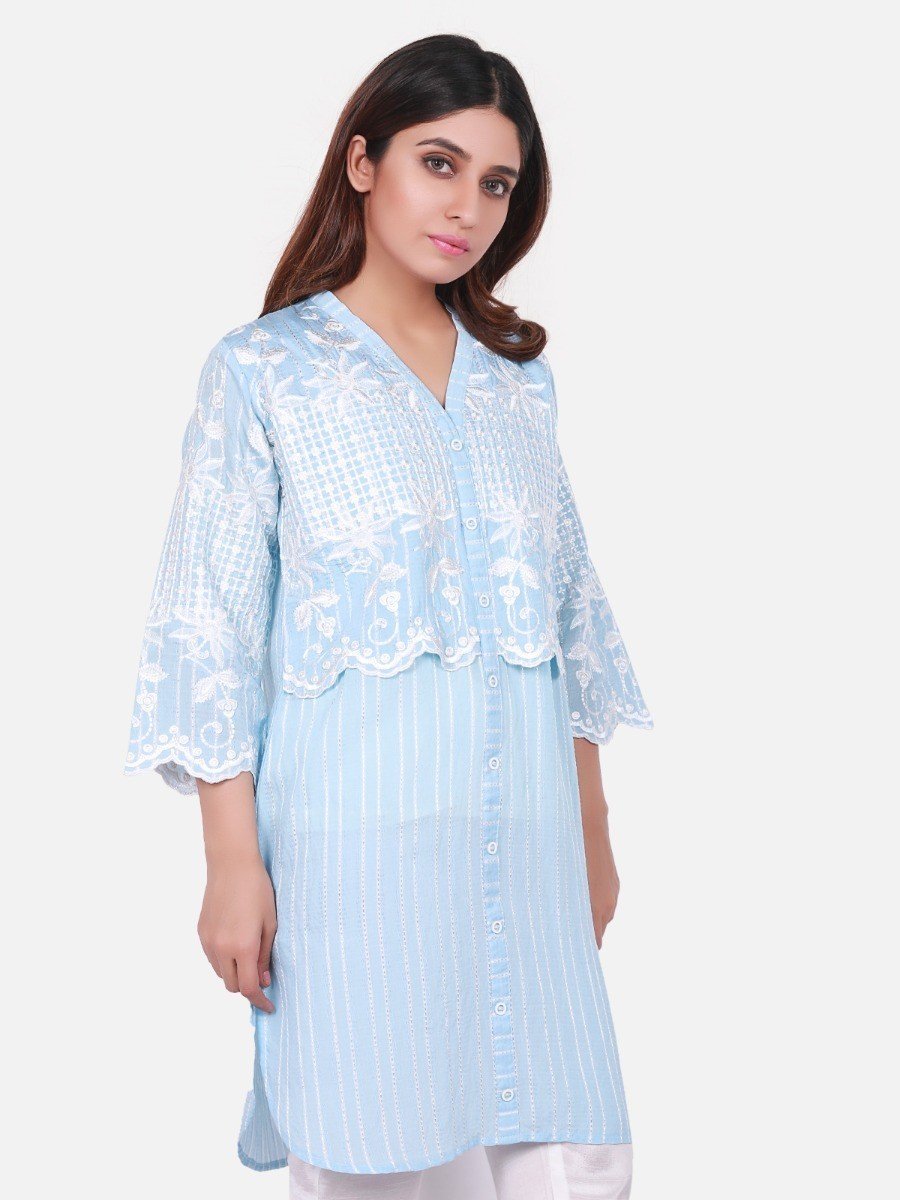 Edenrobe - Pret 1Pc Embroidered Blue Shirt - ELTKE18-66659