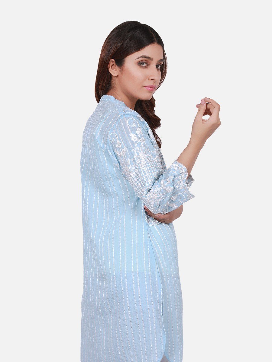 Edenrobe - Pret 1Pc Embroidered Blue Shirt - ELTKE18-66659