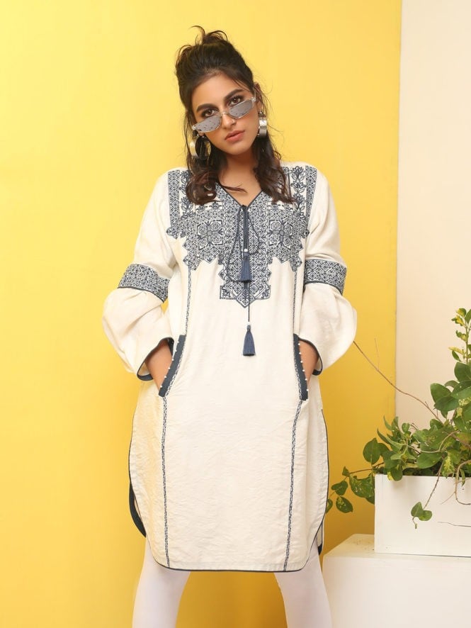 Edenrobe - Pret 1Pc Embroidered White Shirt - ELTKE18-66705