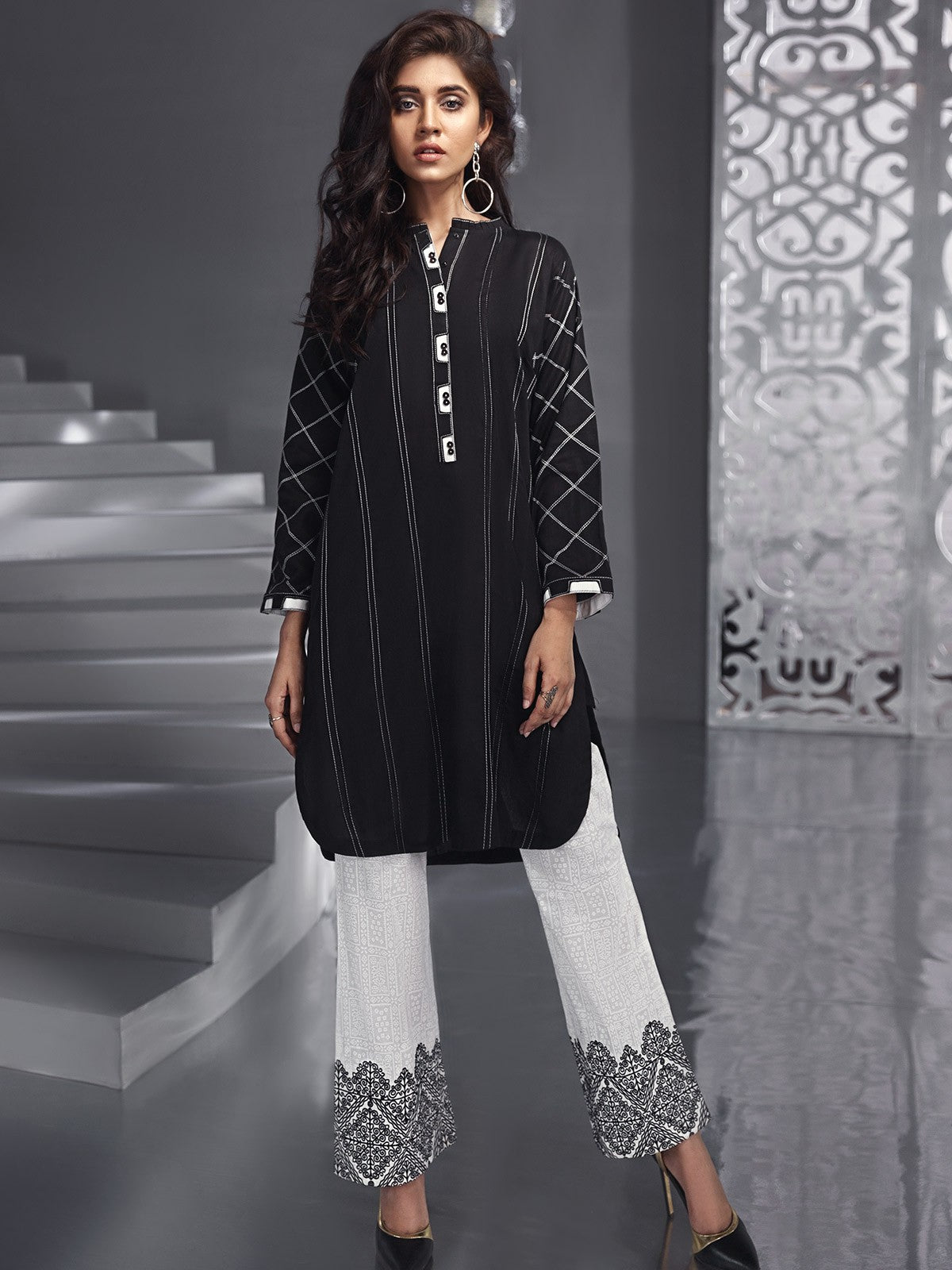Edenrobe - Pret 1Pc Printed Black Shirt - ELTKP18-66577