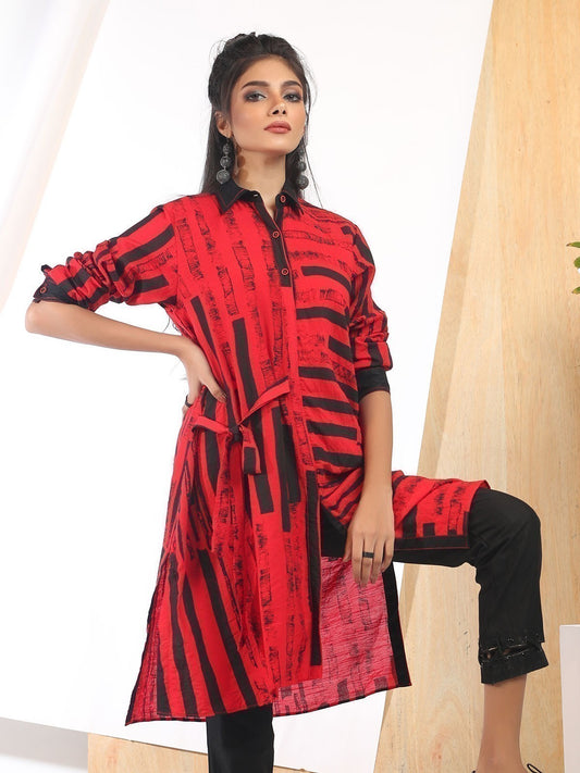 Edenrobe - Pret 1Pc Printed Red Shirt - ELTKP18-66683