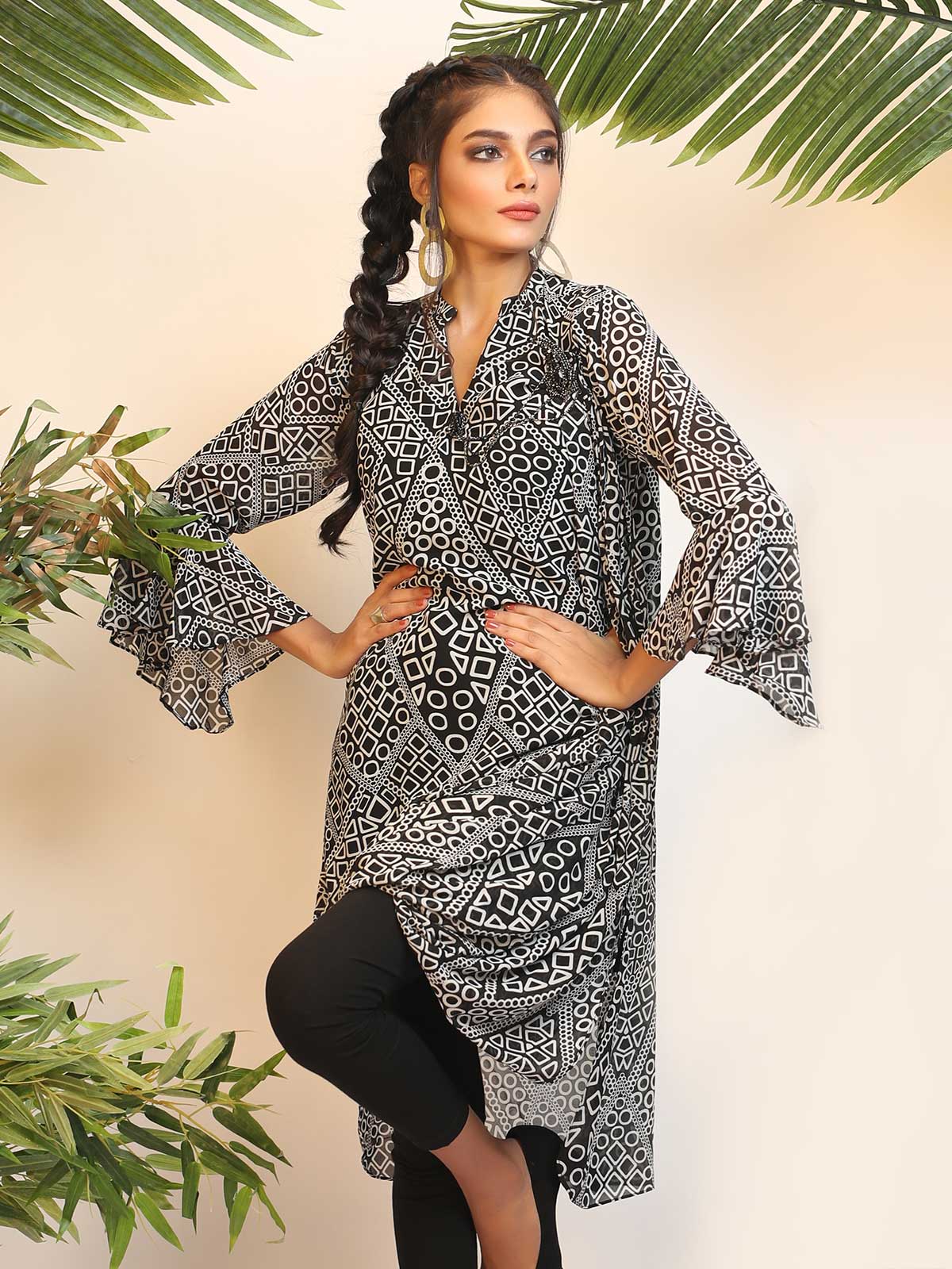 Edenrobe - Women's Black & White Western Top - ELTW18-66656