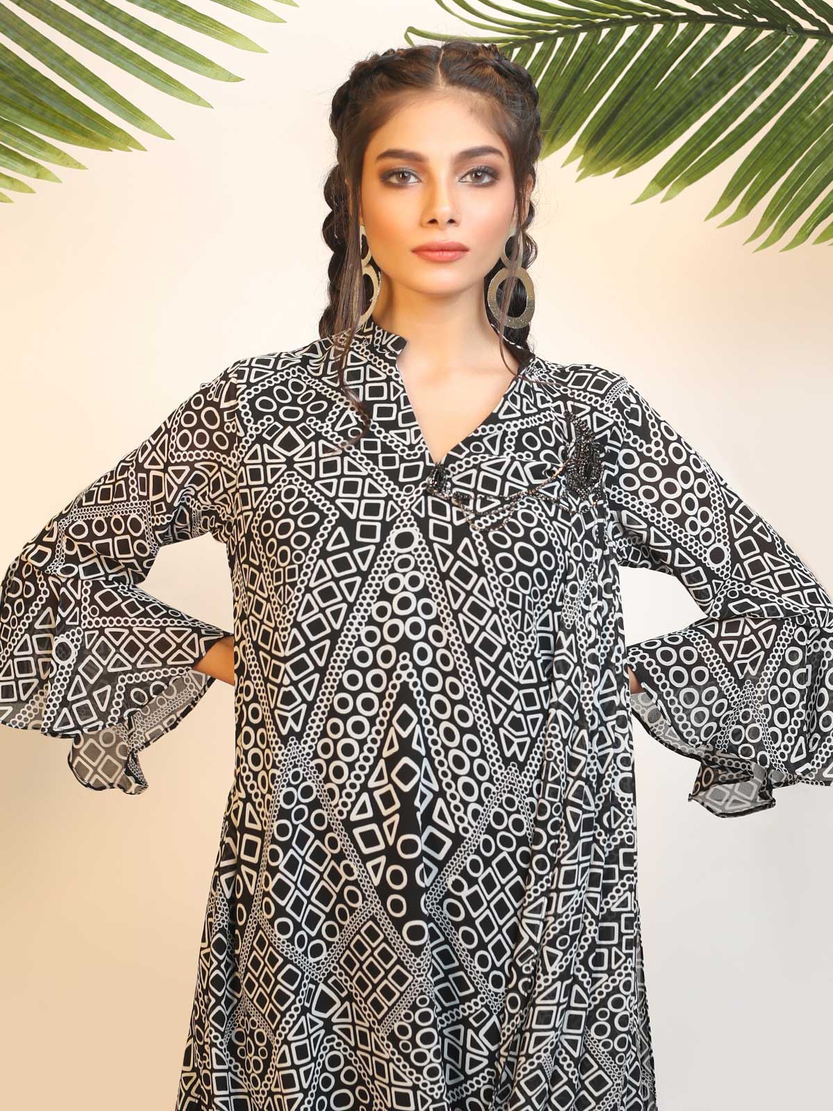 Edenrobe - Women's Black & White Western Top - ELTW18-66656