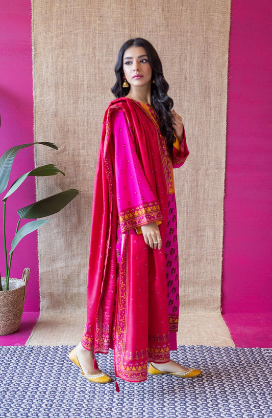 Orient - Unstitched 3 Piece Embroidered Khaddar Shirt , Khaddar Pant and Khaddar Dupatta