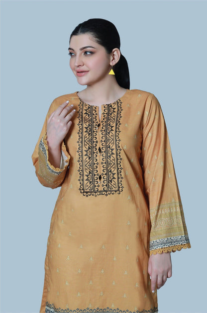 Bareeq Outfits - Ochre Glam Printed Lawn Shirt