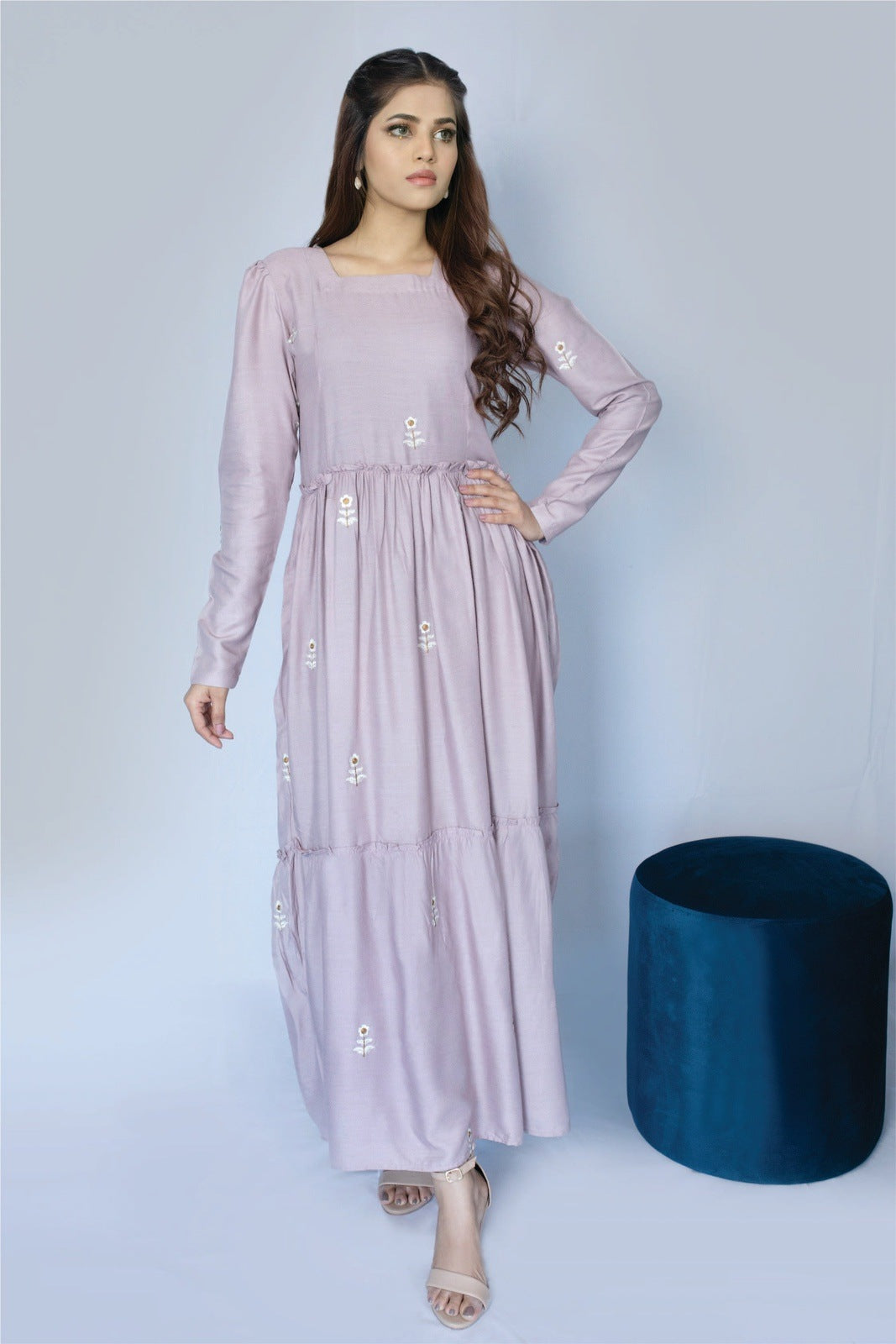 Bareeq Outfits - Wisteria Embroidered Dress In Linen