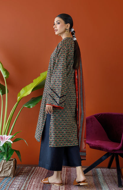 Orient - Unstitched 3 Piece Printed Khaddar Shirt , Khaddar Pant and Khaddar Dupatta