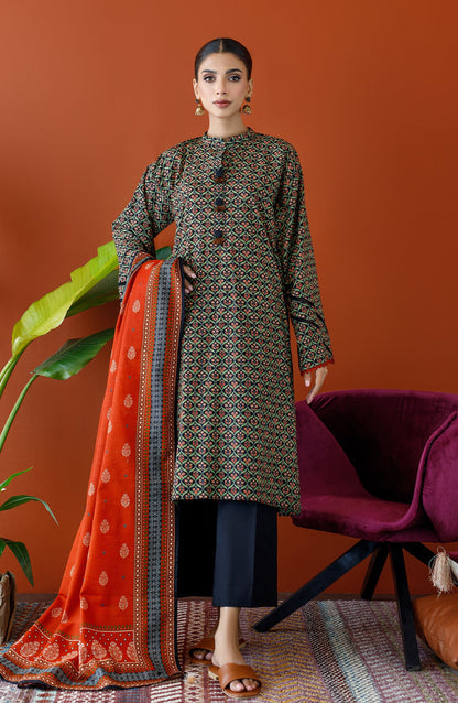 Orient - Unstitched 3 Piece Printed Khaddar Shirt , Khaddar Pant and Khaddar Dupatta