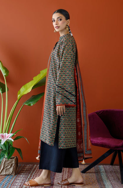 Orient - Unstitched 3 Piece Printed Khaddar Shirt , Khaddar Pant and Khaddar Dupatta