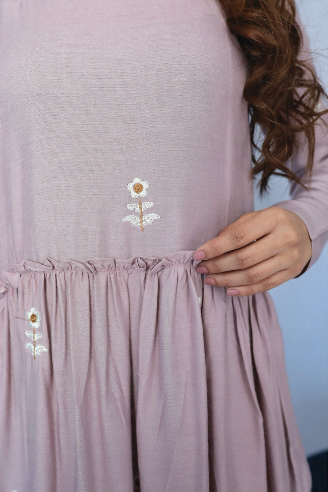 Bareeq Outfits - Wisteria Embroidered Dress In Linen