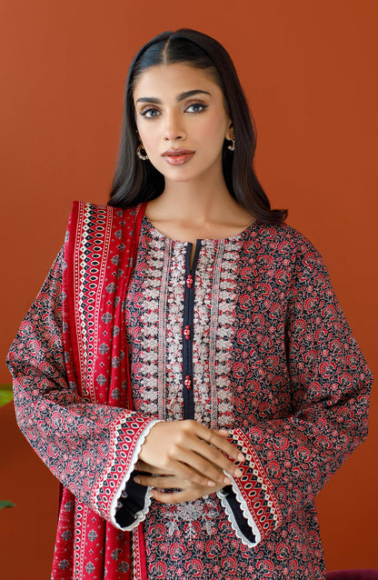 Orient - Unstitched 3 Piece Embroidered Khaddar Shirt , Khaddar Pant and Khaddar Dupatta