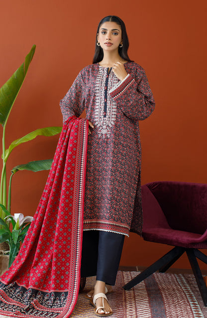 Orient - Stitched 3 Piece Embroidered Khaddar Shirt , Khaddar Pant and Khaddar Dupatta