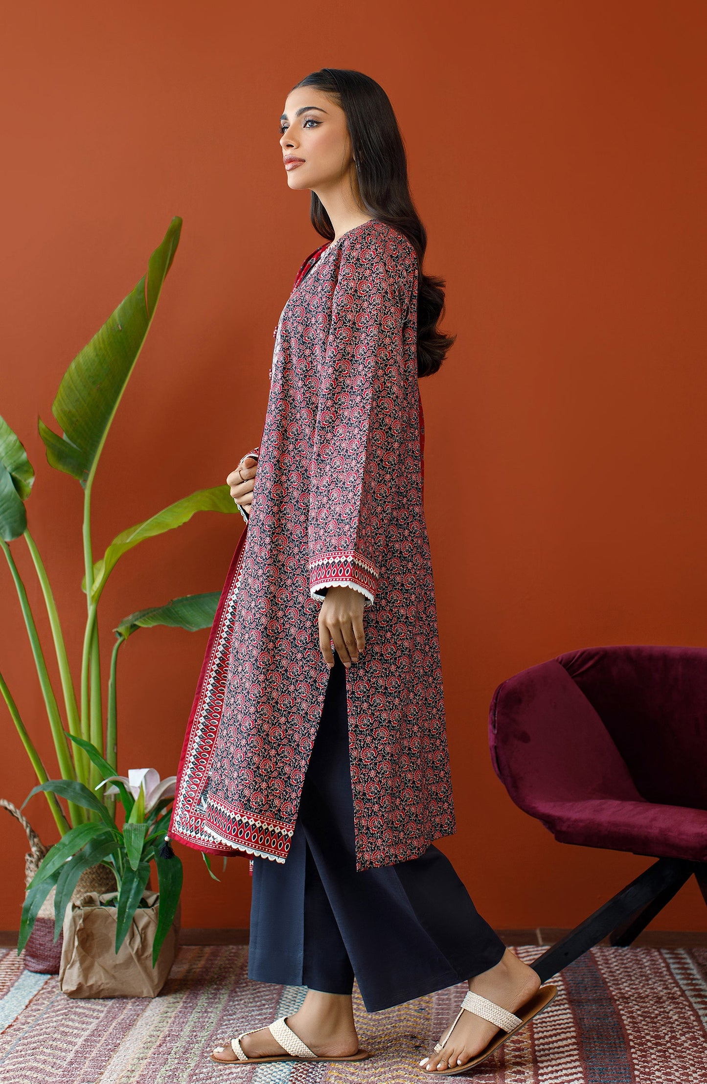 Orient - Stitched 3 Piece Embroidered Khaddar Shirt , Khaddar Pant and Khaddar Dupatta