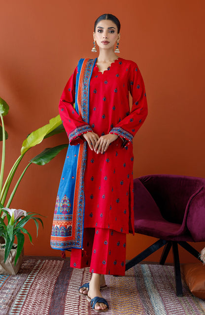Orient - Stitched 3 Piece Printed Khaddar Shirt , Khaddar Pant and Khaddar Dupatta