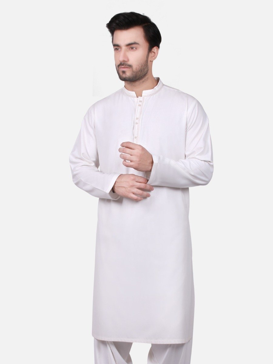 Edenrobe - Men's Off White Kurta Shalwar - EMTKS19S-40690