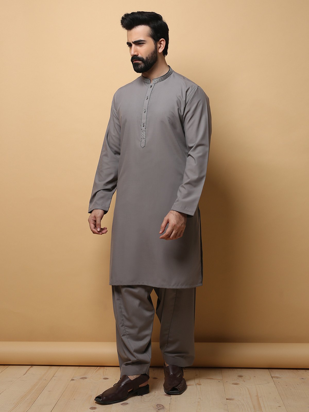 Edenrobe - Men's Grey Kurta Shalwar - EMTKS19S-40751