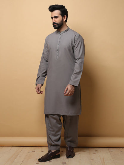 Edenrobe - Men's Grey Kurta Shalwar - EMTKS19S-40751