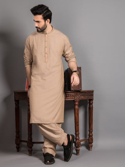 Edenrobe - Men's Sand Kurta Shalwar - EMTKS19S-40772
