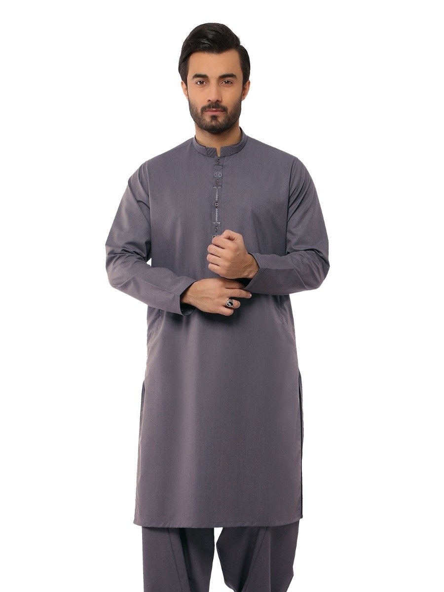 Edenrobe - Men's Dark Grey Kurta Shalwar - EMTKS19S-40797