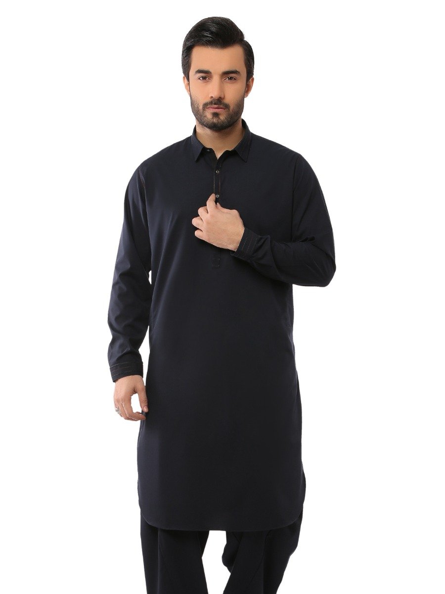 Edenrobe - Men's Dark Navy Kurta Shalwar - EMTKS19S-40808