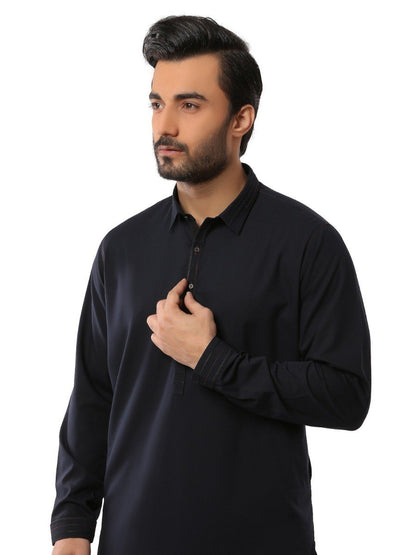 Edenrobe - Men's Dark Navy Kurta Shalwar - EMTKS19S-40808