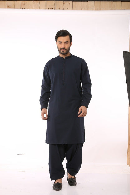 Edenrobe - Men's Navy Blue Kurta Shalwar - EMTKS19S-40814